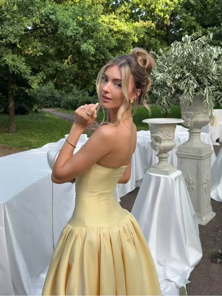Sunlit Grace - Strapless Midi Dress