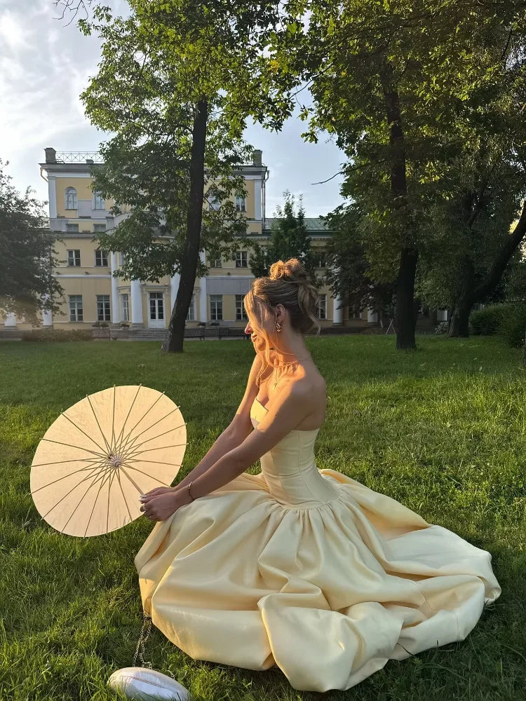Sunlit Grace - Strapless Midi Dress